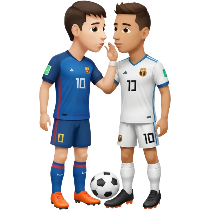 Lionel Messi showing respect by kissing Cristiano Ronaldo's boot emoji