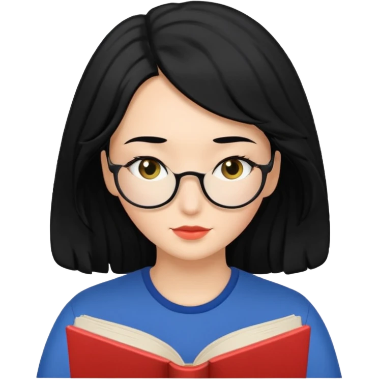 검정머리에 책읽고있는 여자. 해줘. 그리고 그 책으로 얼굴 반은 가린듯한 머리는 약간 파마 앞머리 없고 그리고 너무 무섭게 말고 책 읽는다고 얼굴 반은 가린듯한 emoji