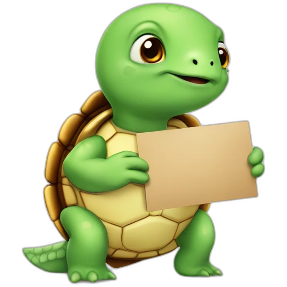 A cute little turtle with a card ”please calm down” emoji