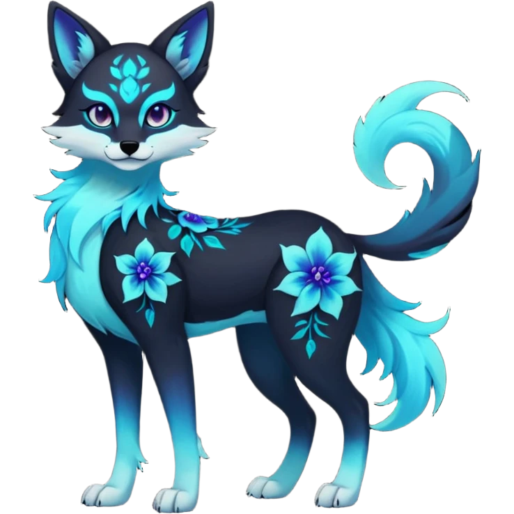 Multicolored gloomy glowing bioluminescent dark edgy gothic spooky cool badass pretty cool elegant realistic floral exotic Falvie-Fionbri-fursona, full body emoji