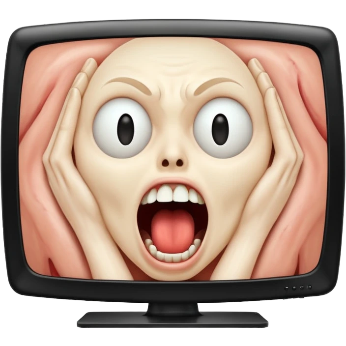 TV screen showing a screaming face emoji
