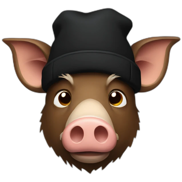 Really sad brown boar in a black winter hat and black jacket emoji