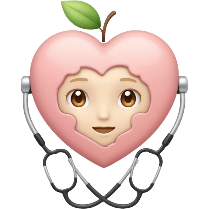 Minimalist emoji of a white heart with a stethoscope halo, small brain inside, sparkle accent, pastel colors (blush, cream, sage), smooth vector lines, rounded edges, Apple emoji style, transparent background, cute and aesthetic. emoji