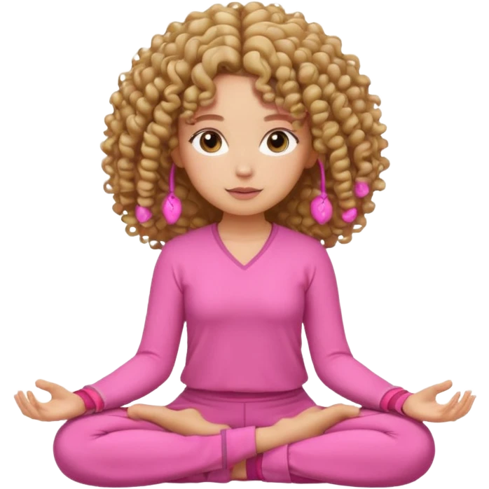 curly hair girl doing meditation wearing pink emoji