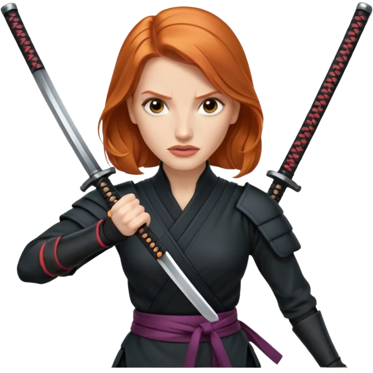 Jessica Chastain, in a ninja position with swords emoji