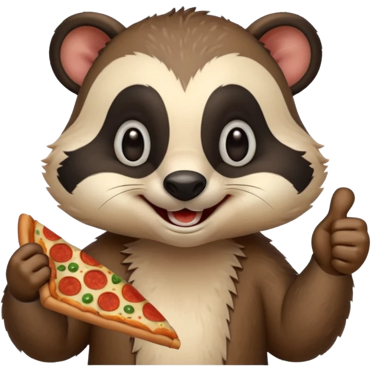badger eating pizza smiling with thumbs up emoji