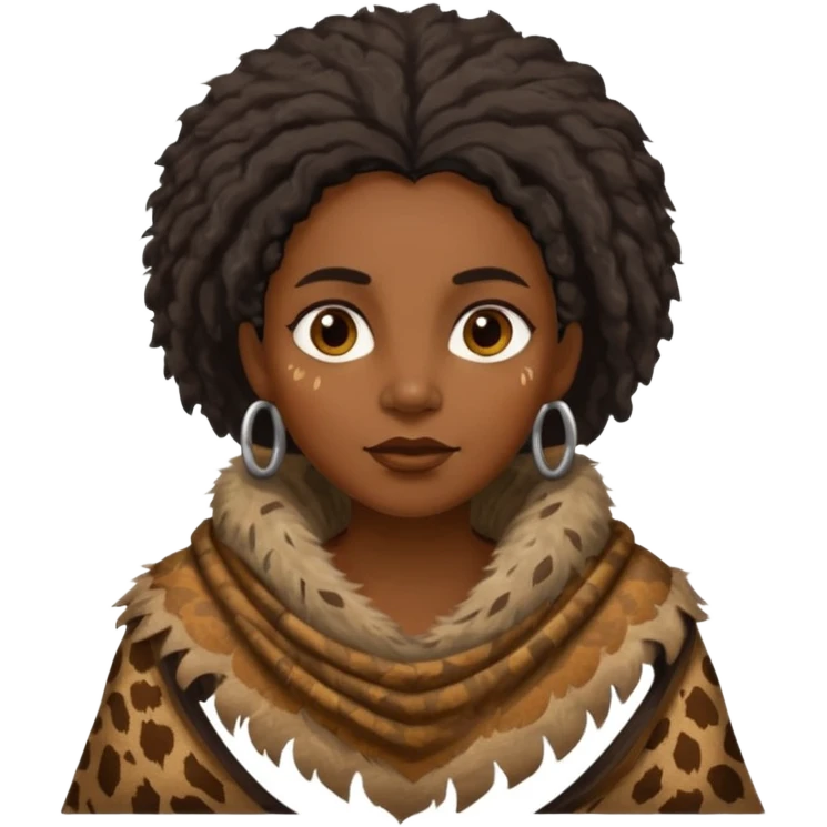 ancient hairy black woman, tattered animal skin shawl emoji