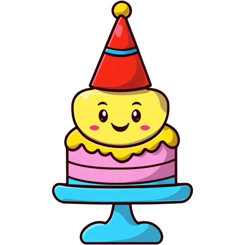 cute birthday cake with smiling face and party hat emoji