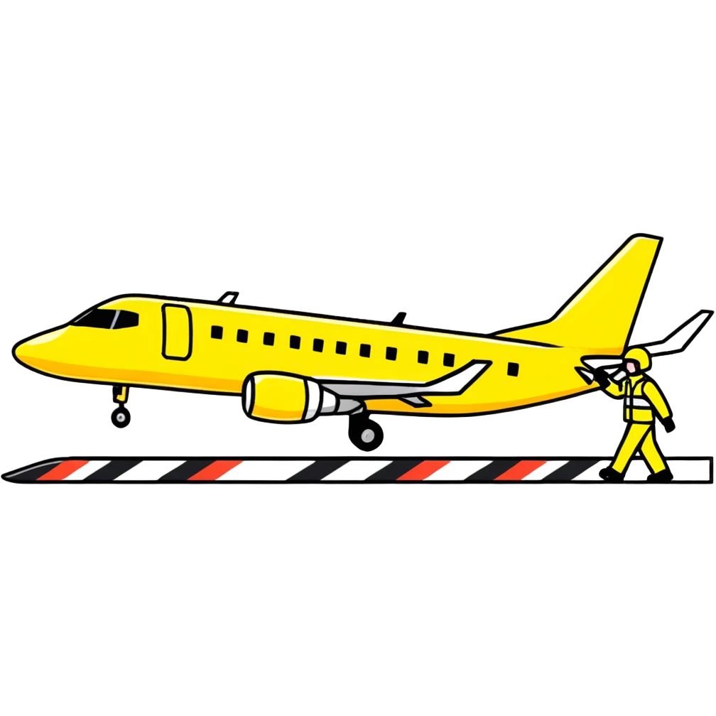 ramp agent with marshalling wands guiding aircraft, wearing bright yellow coat emoji