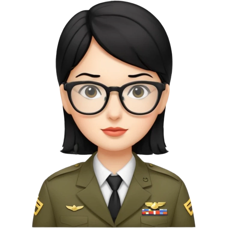 Black hair military secretary glasses nerd cute no hat emoji
