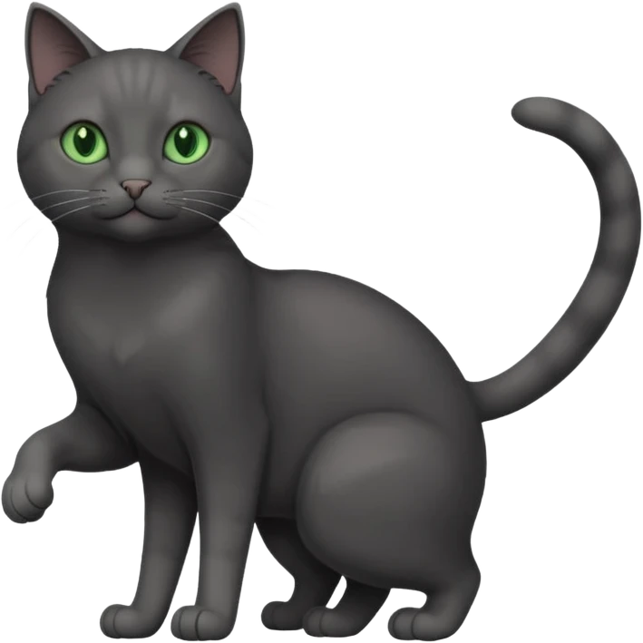 full body gorgeous solid dark grey cat with green eyes, white paws and white whiskers reaching for something emoji