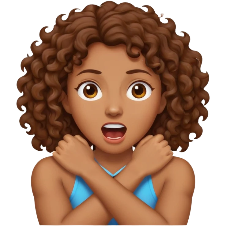 Brown curly crossed arms grabbing her neck screaming  emoji
