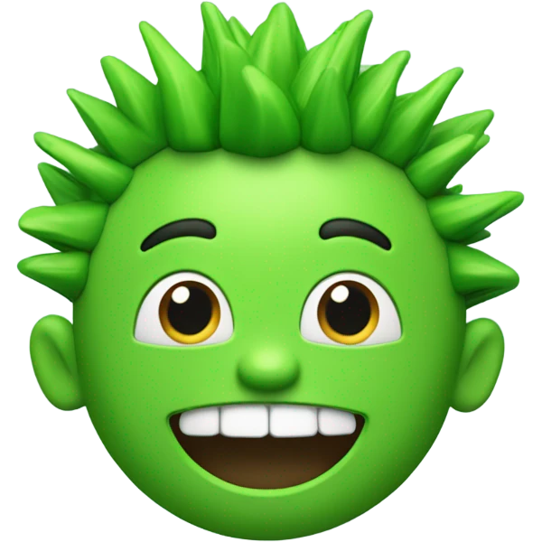 Green smiling 3d emoji with Mohawk and teeth emoji