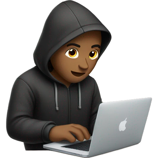 guy in black hoodie typing on macbook emoji