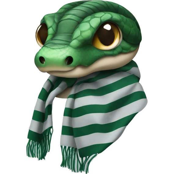 snake head wearing a grey and green striped winter scarf emoji