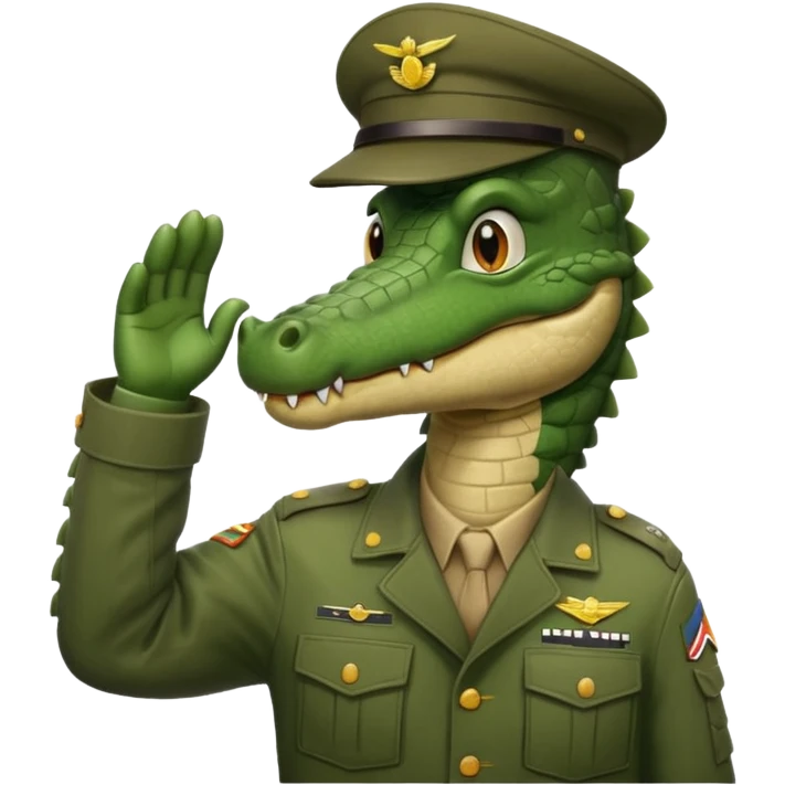 Crocodile in army jacket saluting.

















 emoji