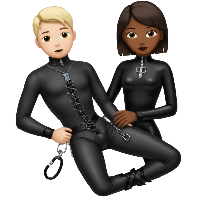Male submissive in chastity while tied down and is being pegged by a Hispanic femdom emoji