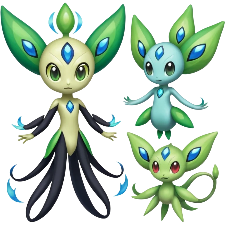 Meloetta-Celebi-Cresselia-Zygarde-Electrike-Fakémon-fusion, full body emoji