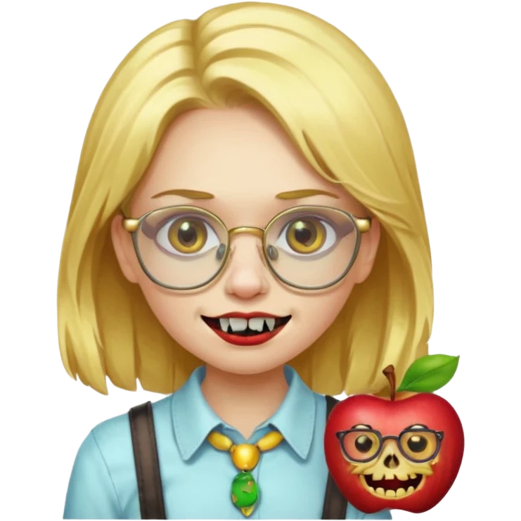 apple zombie emoji girl with gold hair glasses and braces emoji