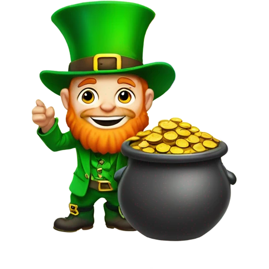 Leprechaun guarding pot of gold at end of the rainbow emoji