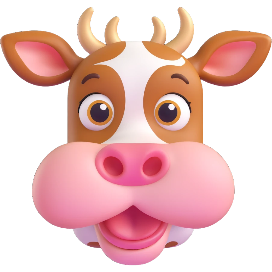 playful cow emoji with a surprised wow expression emoji