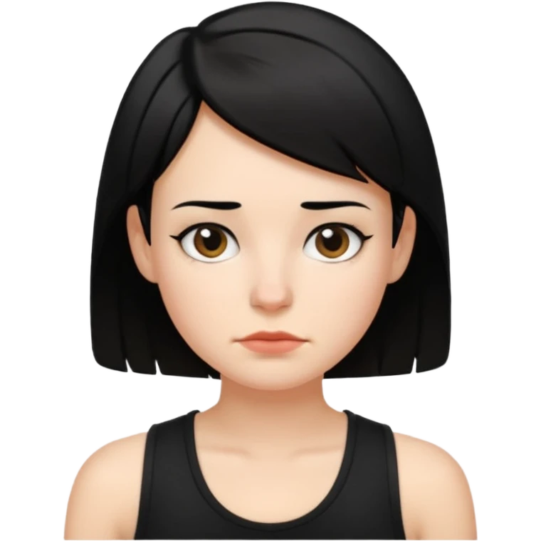 a white woman with short tomboy black hair with mole on top of her lip wearing men's black tank top emoji