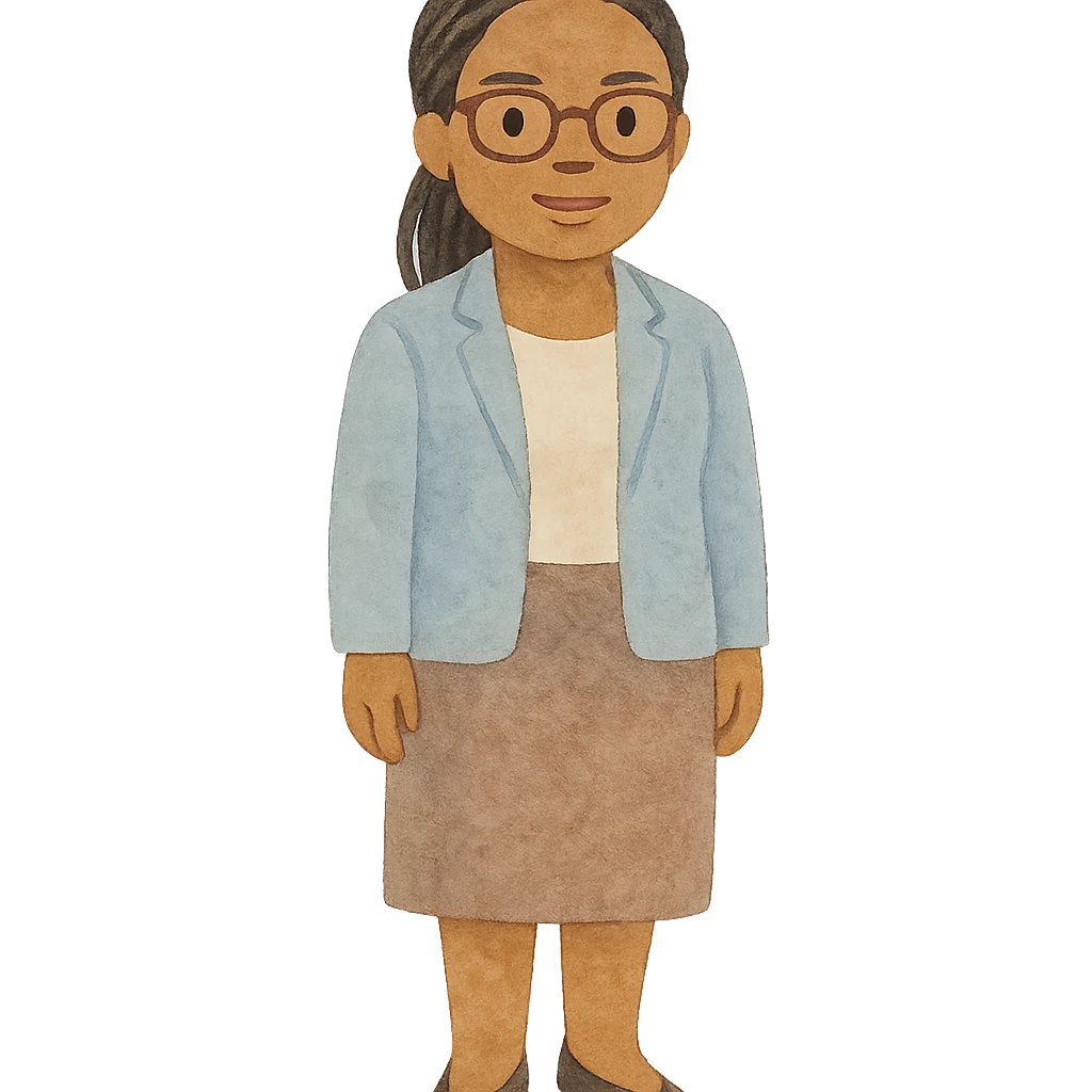 full body emoji of Kemi Badenoch, glasses and braided hair, standing, painterly style, transparent background emoji
