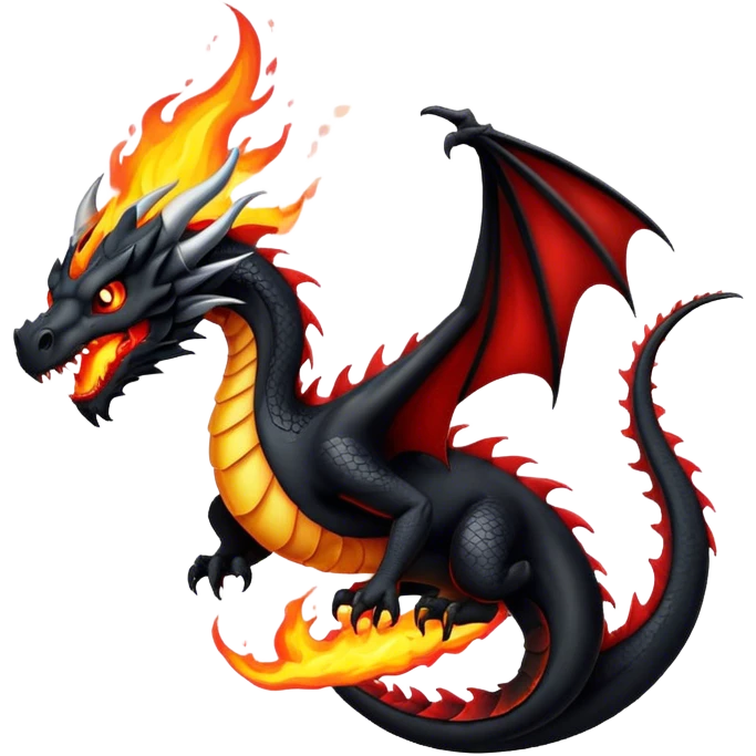 Black dragon breathing fire emoji