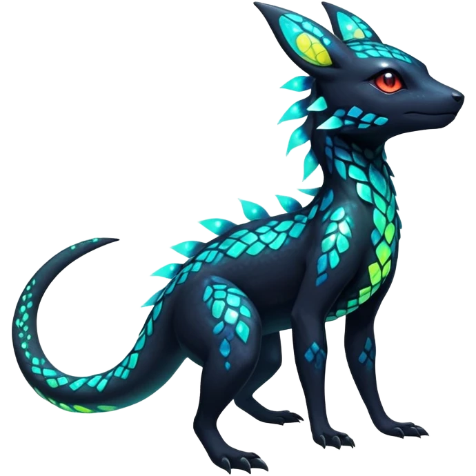 Colorful Neon Exotic Salandit-Aurorus-Umbreon-Fakémon-hybrid-creature (full body)  emoji