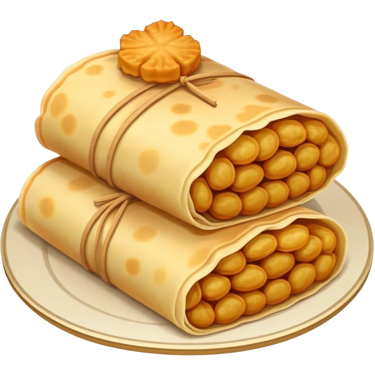 Shandong Jianbing guozi rolled pancake with crispy fritter inside, simplified emoji style with bold outlines and bright colors, cartoon style Chinese crepe emoji