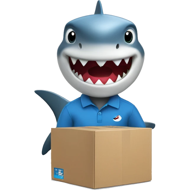 Shark in polo shirt selling boxes emoji