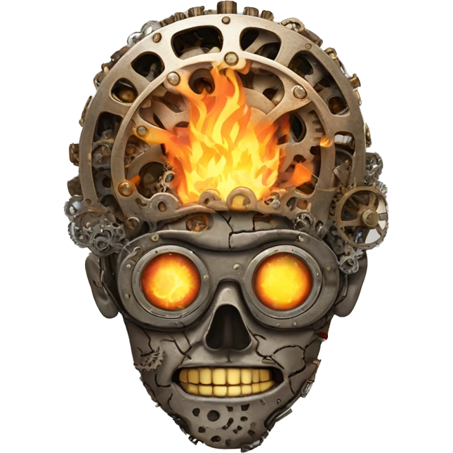 steampunk brain made of gears on fire emoji