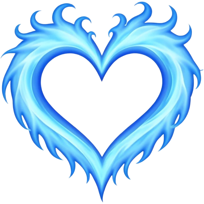 Blue flames in the shape of a pastel color all blue heart emoji