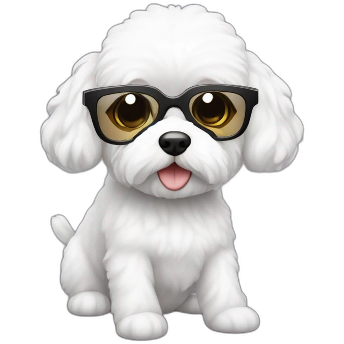 mujer piel blanca cabello obscuro gafas  y perro bichon blanco emoji