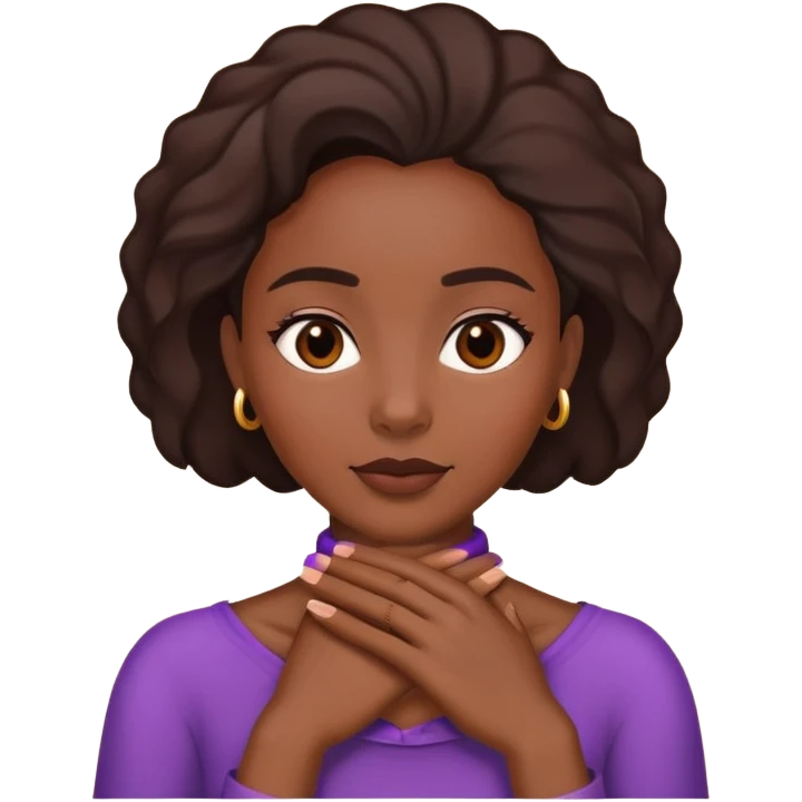 A African American lady with her hands around neck laying  emoji