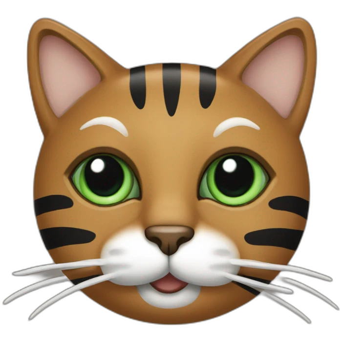 Brown cat with black stripes and white mustache and the contour of the white mouth and green eyeswith a brush emoji