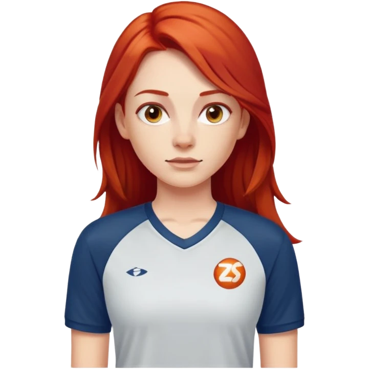 cô gái da trắng tóc đỏ dài ngang lưng mặc áo thể thao emoji