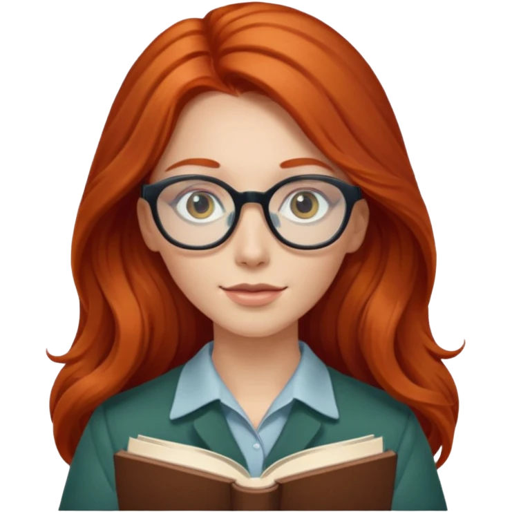 long red haired women with book with optical  emoji