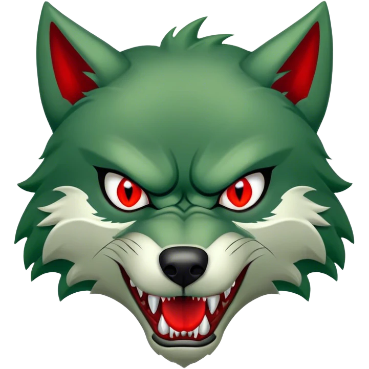 Evil Aggressive Green Wolf with red eyes emoji
