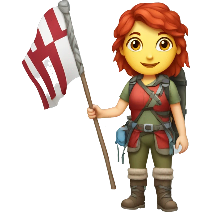 female winter mountaineer red hair holding red easter egg and greek flag  emoji
