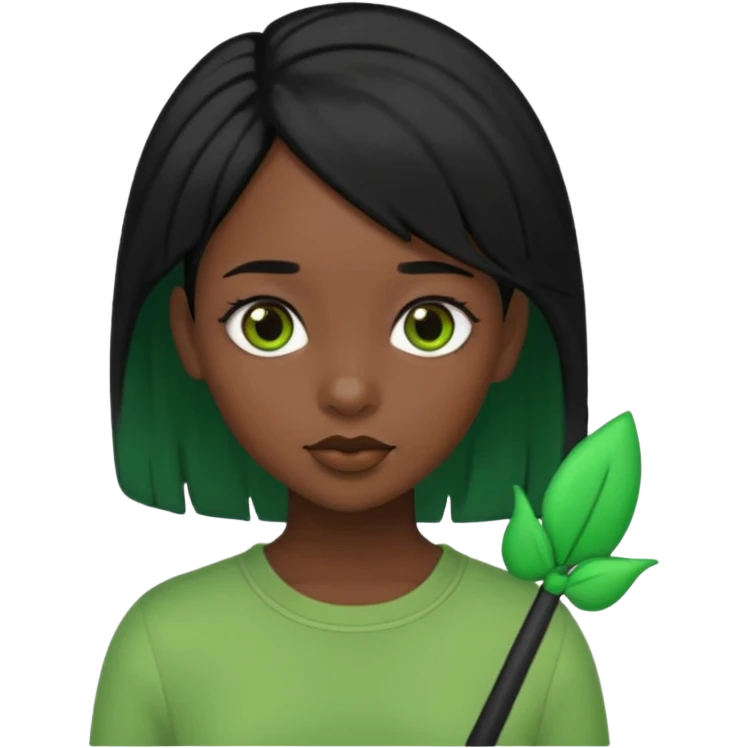 black girl with black hair and green color hairclip emoji