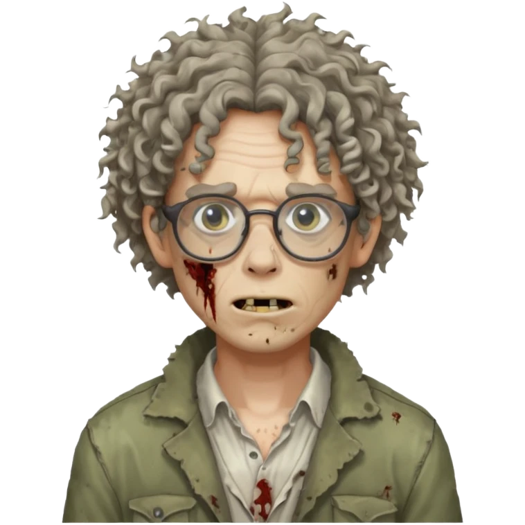 Hombre zombie pelo rizado y gafas emoji