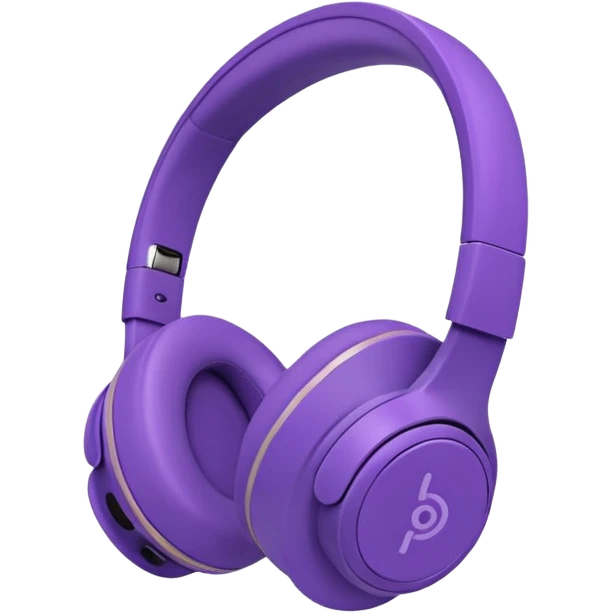 Purple wireless earbuds that wrap over the ear emoji