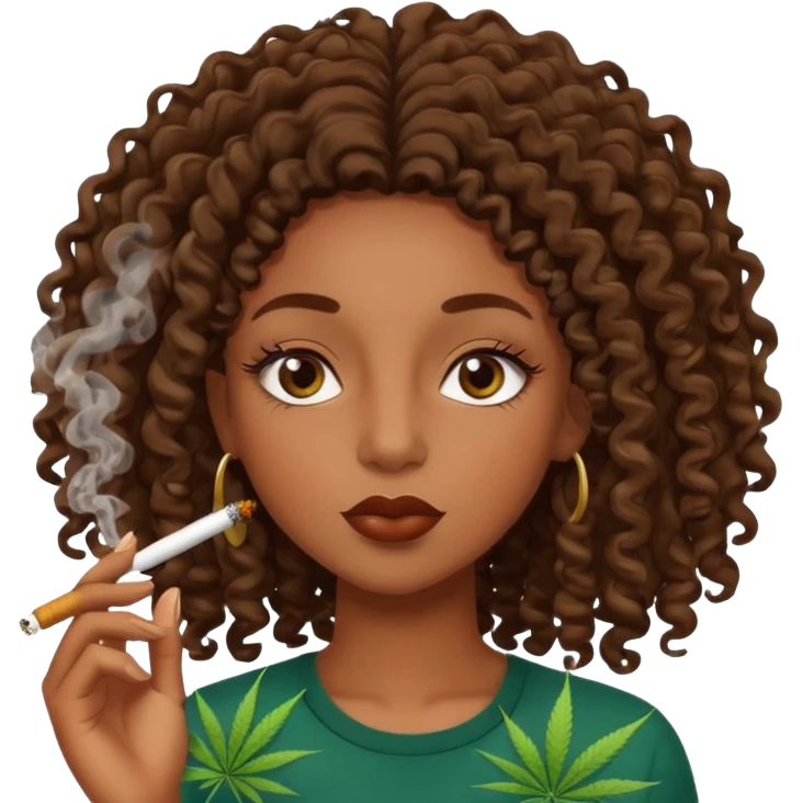 Black girl with eyelashes and curly hair smoking weed  emoji