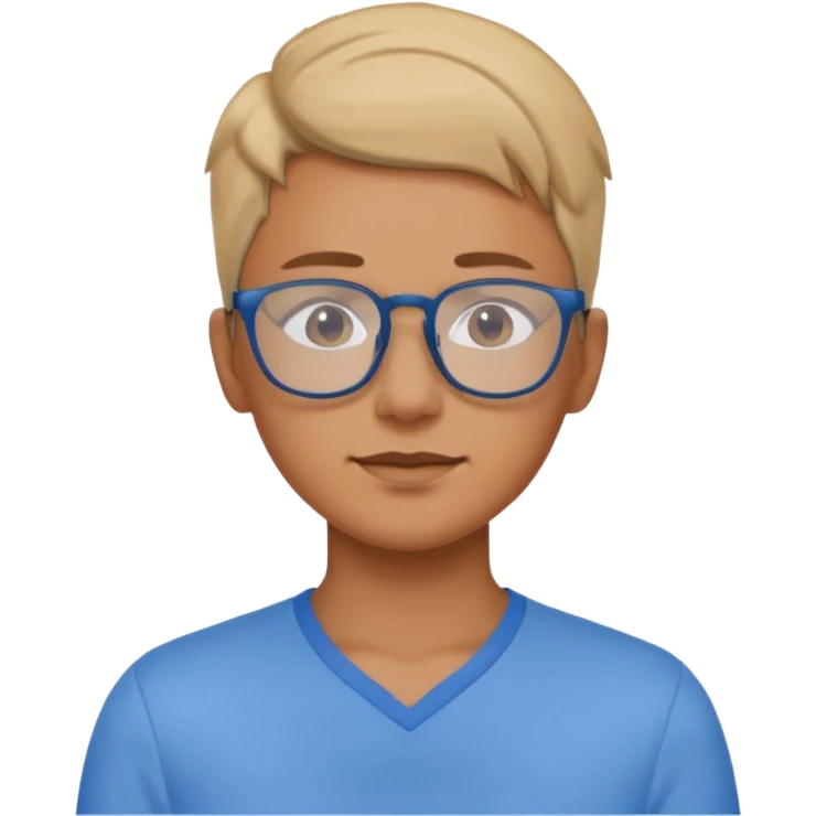 gender neutral face, chest up, blue shirt, glasses, minimal emoji style emoji