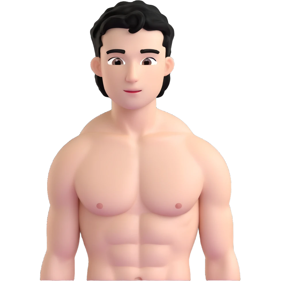 shirtless male athlete with white skin and moderately curly black hair on top with shaved sides emoji