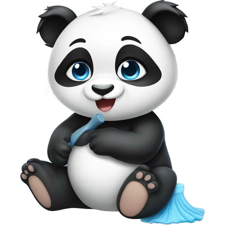 Blue eyed female baby panda cleaning emoji