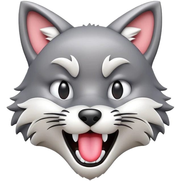 3D-style gray wolf or cat-like character emoji, silly tongue-out goofy reaction, clean and glossy, inspired by TenSquared logo emoji