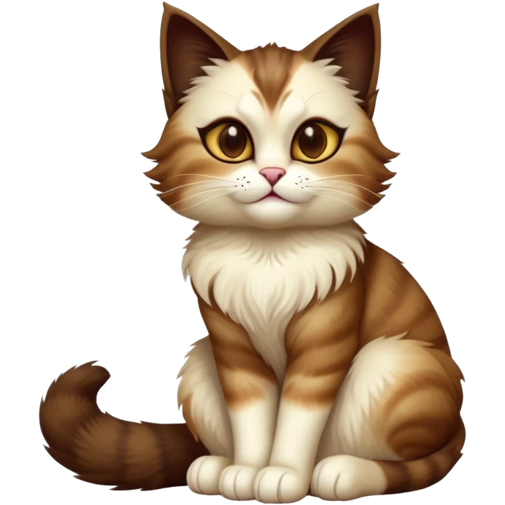 cinematic-[showshoe cat]-realistic-full-body-sitting-emoji,-tail-curled-playfully-around-its-paws,-head-tilted-dramatically,-fluffy-[brown mask]-fur,-simplified-yet-realistic-focused-features,-highly-detailed,-glowing-with-an-almost-sarcastic-glow emoji