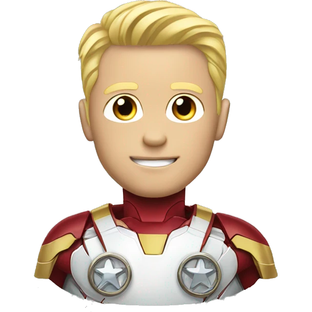 Blond white man with iron man medal emoji